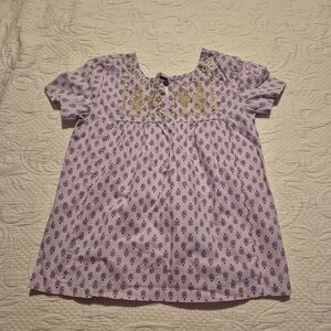 Tea Collection girls size 10 blouse purple with gold embroidery gathered on back